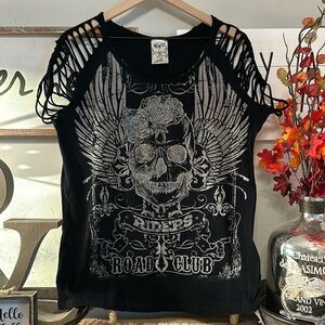 Vocal Black Short Sleeve Tee with Silver Skull Design